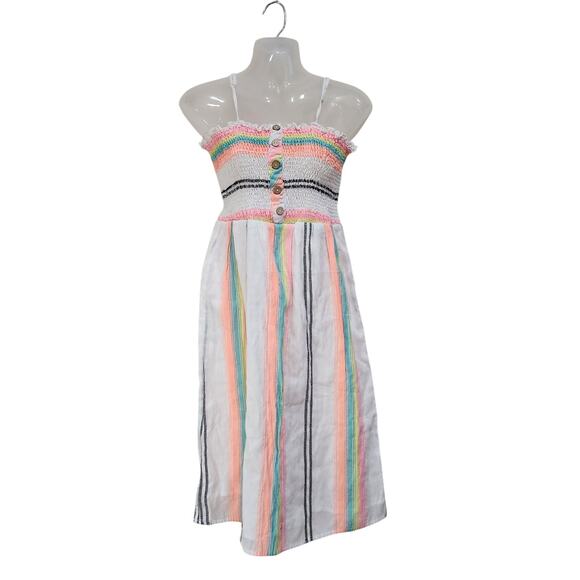 Angie Stripes Smocked Beach Mini Dress Adjustable Strap Multicolor Size Medium - Picture 1 of 8